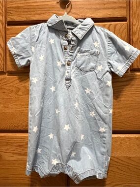Light Blue Star Print Polo Romper